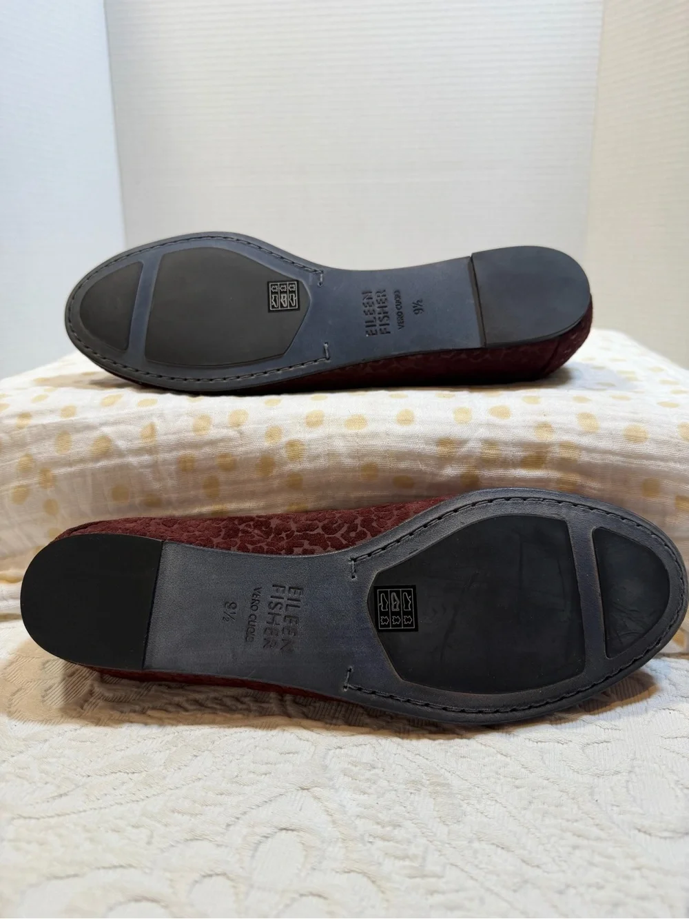 Eileen Fisher Suede Ballet Flats Burgundy 9.5 Leopard-Embossed Pattern Slip-on
